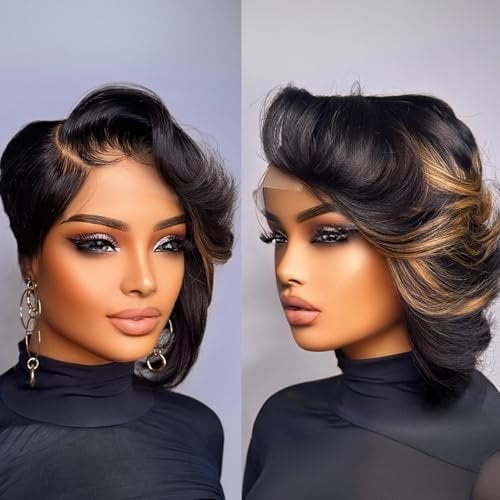 Pixie Cut Lace Clousure Human Hair Wig for Black Women 4x4 Lace Frontal Wig Short Layered Pixie Cut Wigs Brazilian Virgin Hair 1b/30 Color (1b/30)