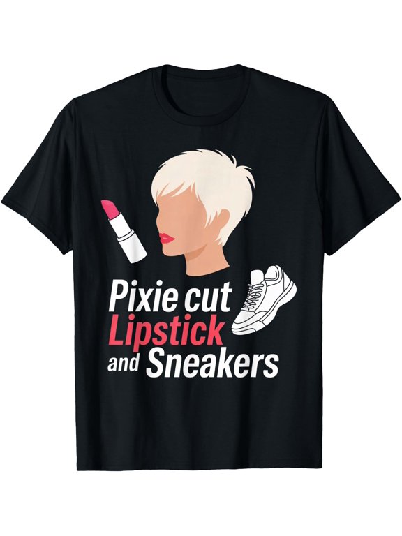 Pixie Cut Lipstick and Sneakers Short Hair Style T-Shirt