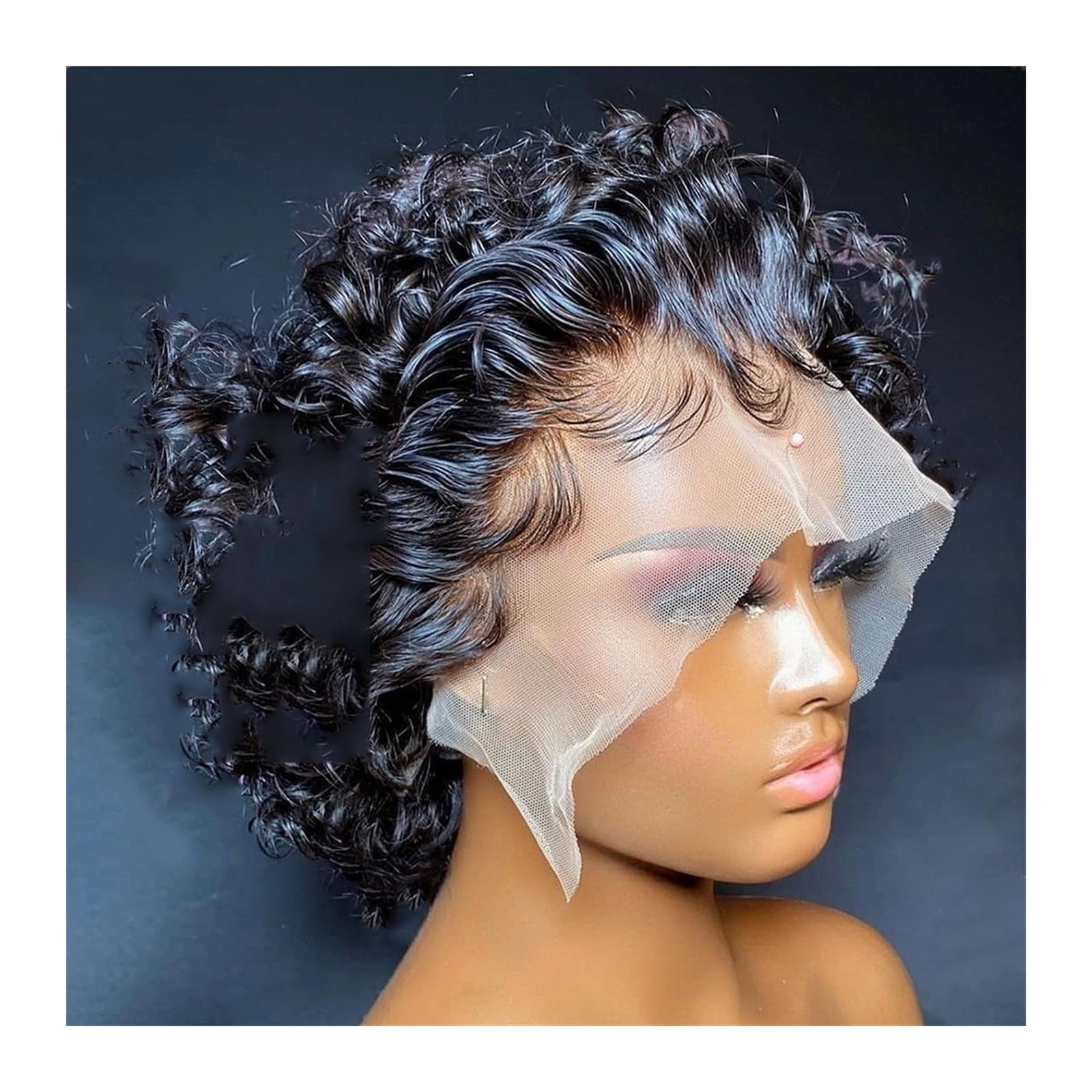 Pixie Cut Wig 13×1 Curly Human Hair Lace Wigs for Women Short Bob Water Wave Transparent Lace Wig Brazilian Remy Hair Pre Plucked with Baby Hair
