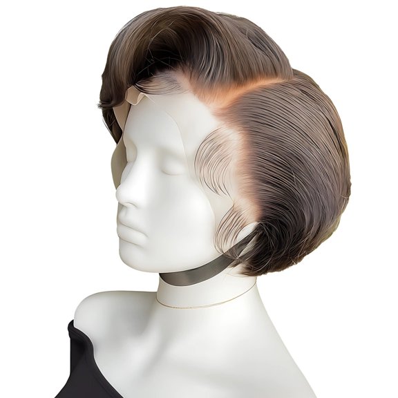 Pixie Cut Wig, 6 in/15 cm Synthetic Lace Front for African American Women, Short Straight Jet Black Hair, Natural Hairline, Breathable Cap, Restylable, Adjustable, Chic Style