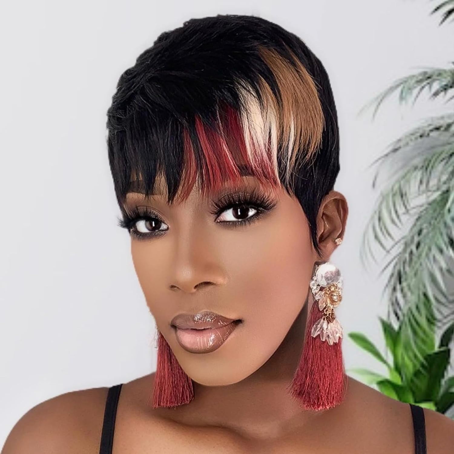 Pixie Cut Wig for Black Women Human Hair Multicolor Pixie Wig with