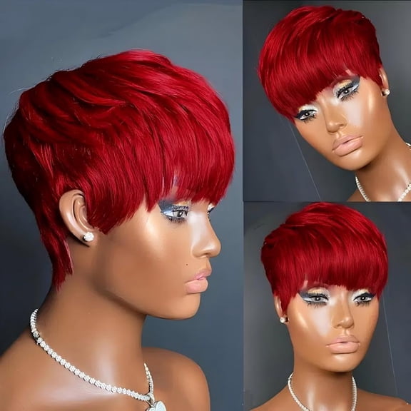 Pixie Cut Wig for Black Women Human Hair Short Bob Wigs for Women Straight Wigs Glueless Full Machine Made Short Bob Wig Red Human Hair Wig with Bangs