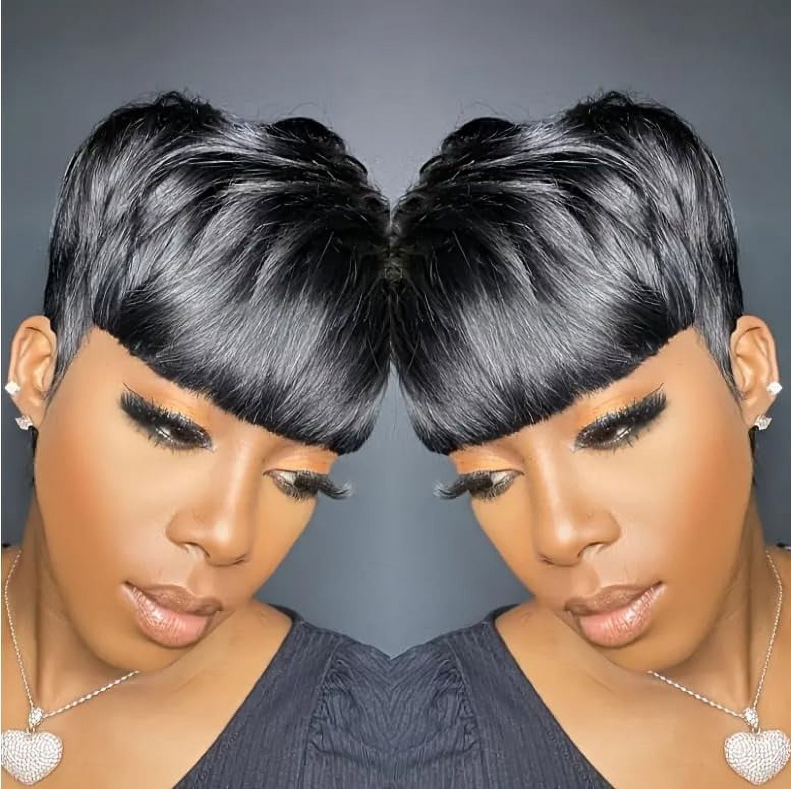 Pixie Cut Wig Human Hair Glueless Wear and Go Short Layered Brazilian Virgin SAEIALL Pixie Cut Wig | Black Brown Short Brazilian Virgin  main image 3