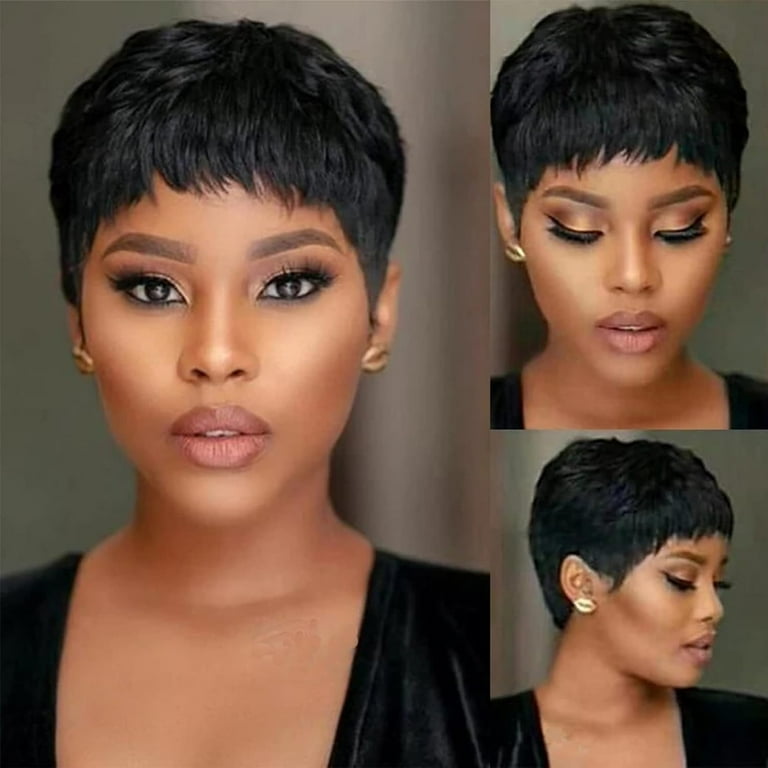 Pixie Cut Wig Human Hair Short Pixie Cut Wigs for Black Women Human Hair Glueless Pixie Wig Layered None Lace Front Wig with Bangs Natural Straight