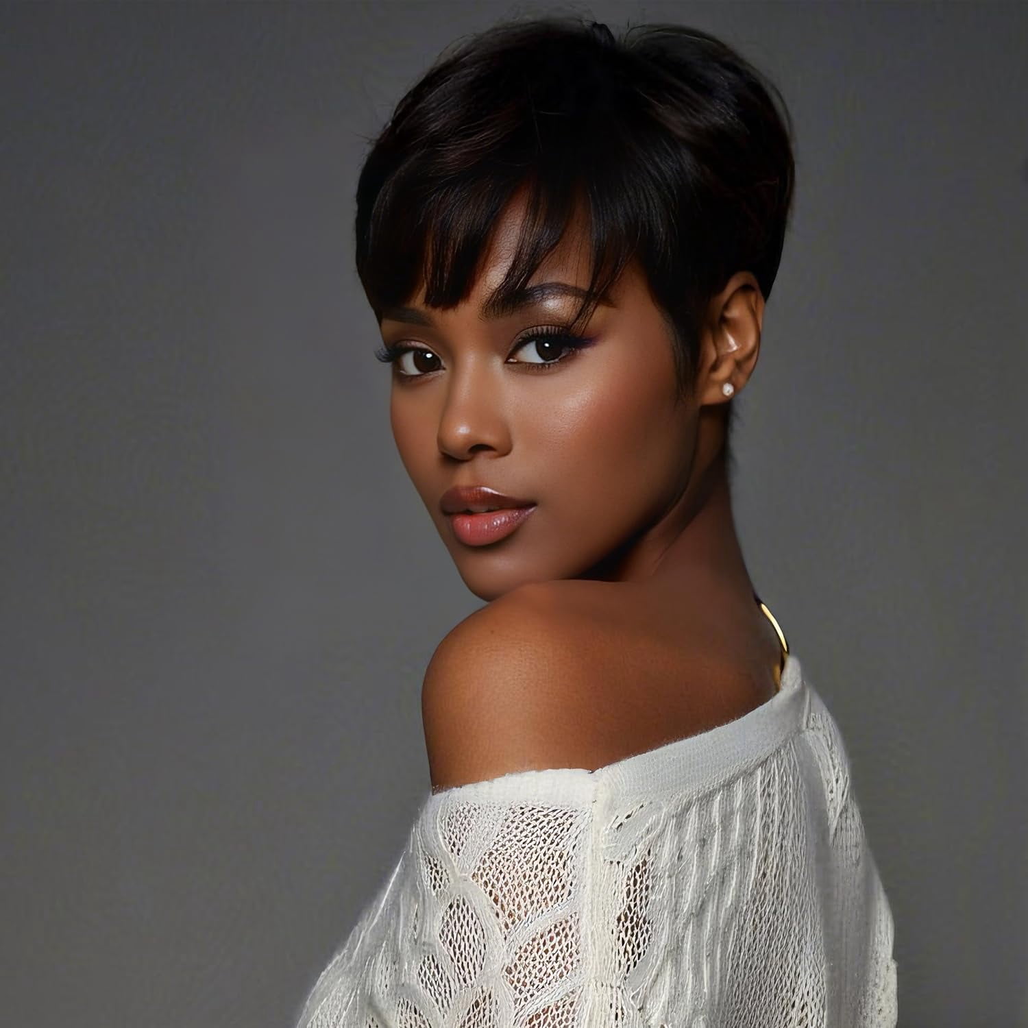 Pixie Cut Wig Human Hair Wear and Go Glueless Wigs Human Hair with Bangs Pixie Cut Wig for Women short wigs for women with BangsFull Machine Made 1B Color None Lace Front Wigs