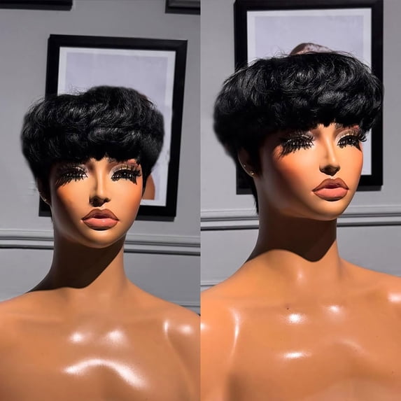 Pixie Cut Wig Human Hair for Black Women, Glueless Bowl Cut Mushroom ...