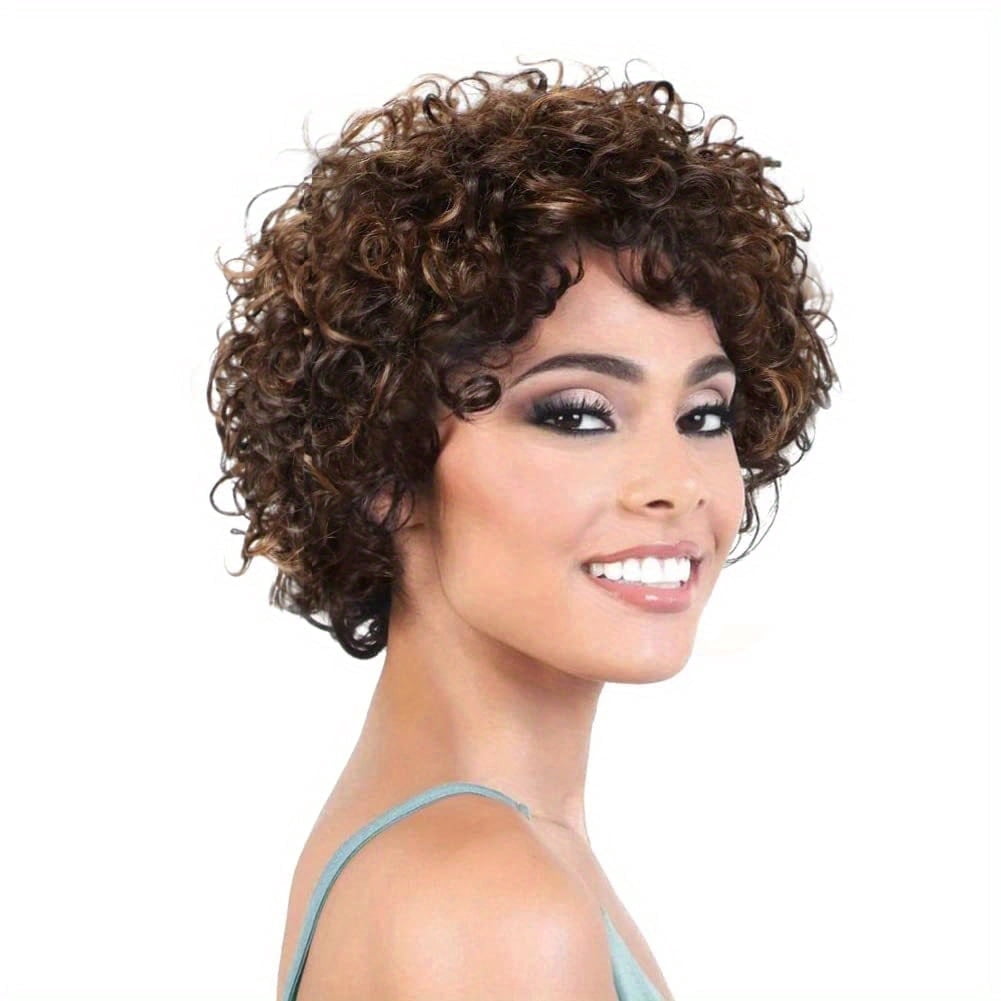 EAEABJ Short Pixie Cut Human Hair Wig for Black Women, Dark Brown Layered Glueless