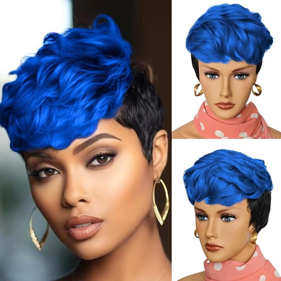 Pixie Cut Wig Pixie Wigs for Black Women Wig Colorful Wigs for Women Short Curly Wig Synthetic Wigs for Black Women Blue Wigs C68
