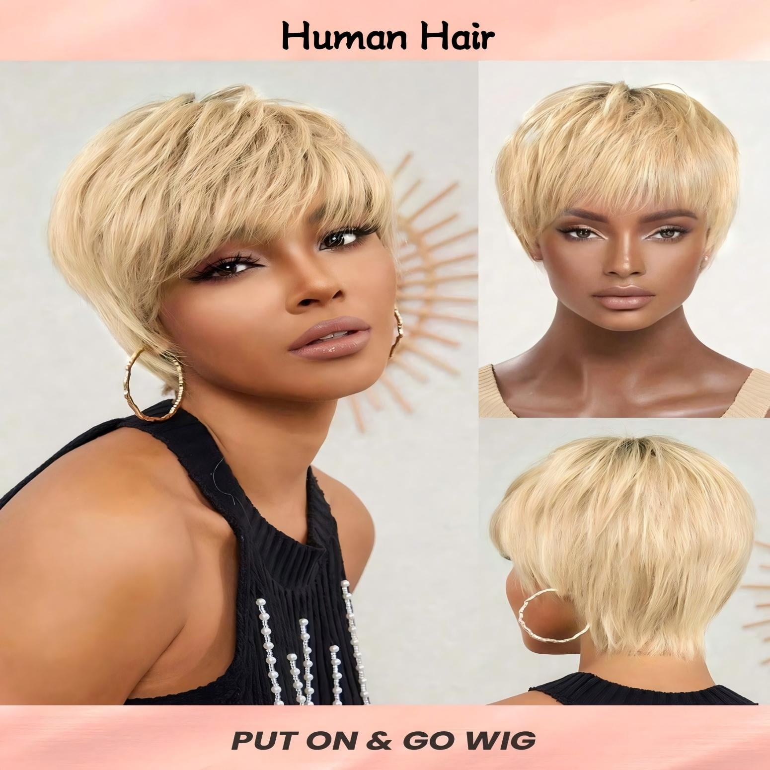 Pixie Cut Wig Short Blonde 613# Color Human Hair Short Layered Pixie Cut Wigs for Women Glueless None Lace Front Wig Short Straight Bob Wig Full Machine Made Wigs