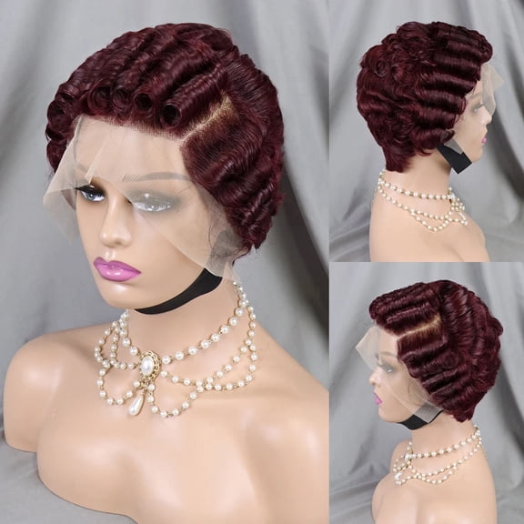 Pixie Cut Wig Short Bob Curly Human Hair Wigs Cheap 13X4 Transparent Lace 99J Burgundy Water Deep Wave Lace Front Wig for Women