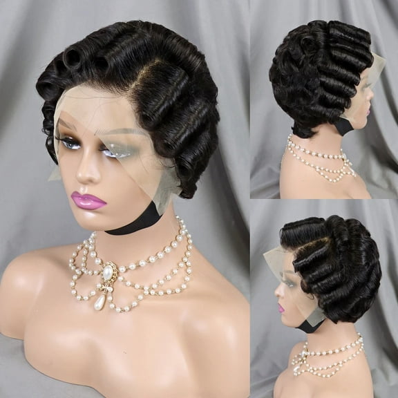 Pixie Cut Wig Short Bob Curly Human Hair Wigs Cheap 13X4 Transparent Lace Natural Black Color Water Deep Wave Lace Front Wig for Women