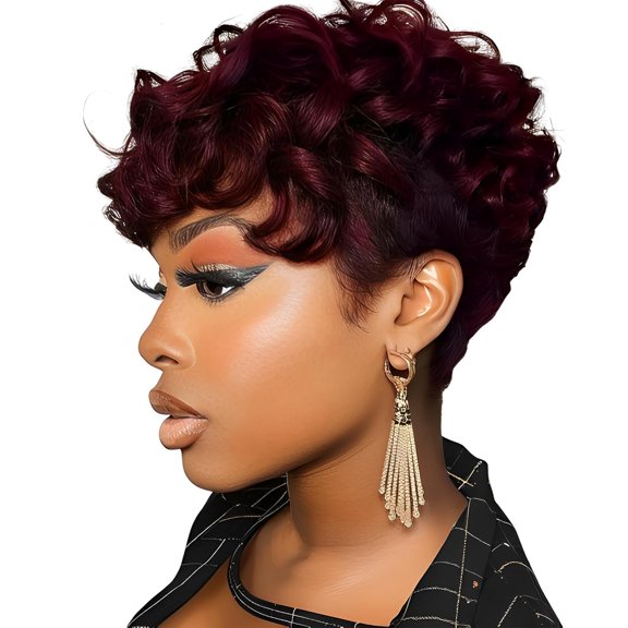 Pixie Cut Wig Short Wigs for Black Women(Burgundy) | Pixie Cut Wig Short Wigs for Black Women Synthetic Hair With Bangs for Black Women (Burgundy)