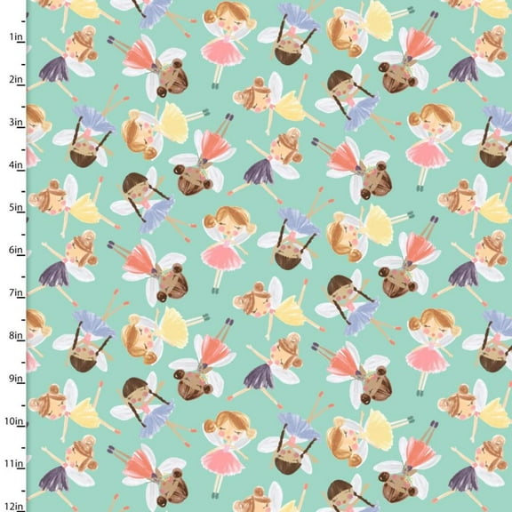 Pixie Dust Fairy Flight Turquoise Flannel Fabric (1 Yard)