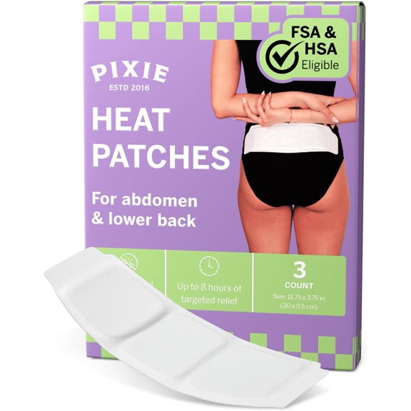 Pixie Large Air-Activated Heat Patches  Large Disposable Warmth Pads for Lower Abdomen & Back  Up to 8 Hours of Continuous Heat  Drug-Free, Portable & Discreet  12 Count Value Pack