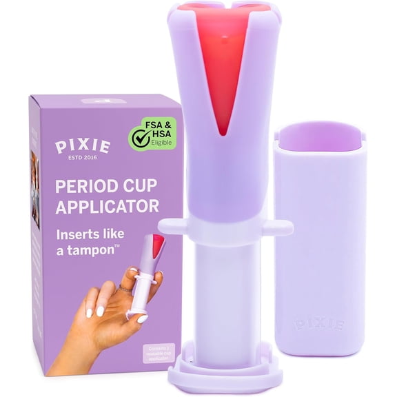 Pixie Menstrual Cup Applicator - Inserts Like A Tampon - Every Woman Can Now Use Period Cups - Perfect for Long Nails - Self Sanitizer TPE Properties - Travel Case (Cup Applicator)
