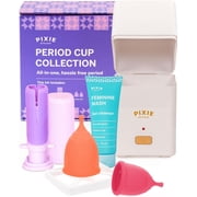 Pixie Menstrual Cup Collection - Inserts Like a Tampon  - 2 Reusable Period Cups with Applicator, Sterilizer, Feminine Wash & Totes - All-in-One Easy Period Solution for Feminine Care