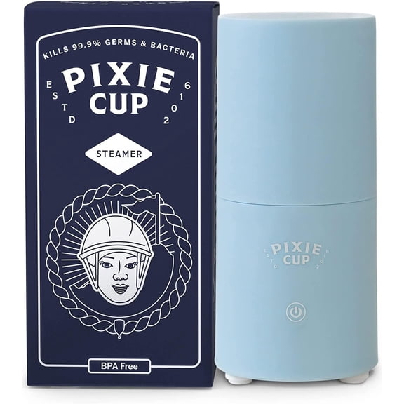 Pixie Menstrual Cup & Disc Steamer Sterilizer 2.0 - Kills 99.9% of Germs with Cleaner Steam - Wash Your Period Cup in 3 Minutes! - The Most Asked For Sensor On-Off Button & Must Have Cylinder Shape