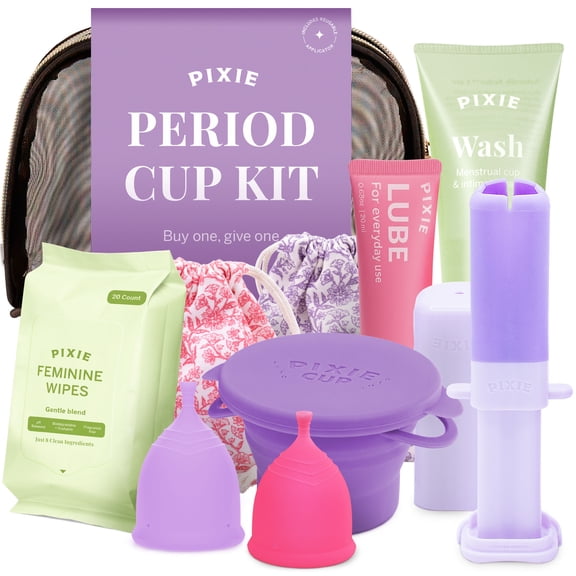 Pixie Menstrual Cup Kit - No Metals or Toxins - 100% Medical-Grade Silicone - Best Period Cup Starter Kit - Proven to Be What You Need to Become A Successful Cup User - Tampon Alternative
