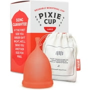 Pixie Menstrual Cup - No Metals or Toxins - 100% Medical-Grade Silicone - Ranked 1 for The Most Soft Reusable Period Cup - Wear 12 Hours - Tampon Alternative - Buy One We Give One (Large)
