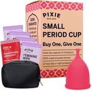 Pixie Menstrual Cup - No Metals or Toxins - 100% Medical-Grade Silicone - Ranked 1 for The Most Soft Reusable Period Cup - Wear 12 Hours - Tampon Alternative - Buy One We Give One Small