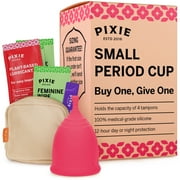Pixie Menstrual Cup - No Metals or Toxins - 100% Medical-Grade Silicone - Ranked 1 for The Most Soft Reusable Period Cup - Wear 12 Hours - Tampon Alternative - Buy One We Give One (Small)