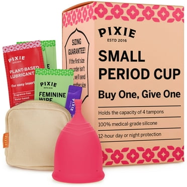 Pixie Menstrual Cup - No Metals or Toxins - 100% Medical-Grade Silicone - Ranked 1 for The Most Soft Reusable Period Cup - Wear 12 Hours - Tampon Alternative - Buy One We Give One (Small)