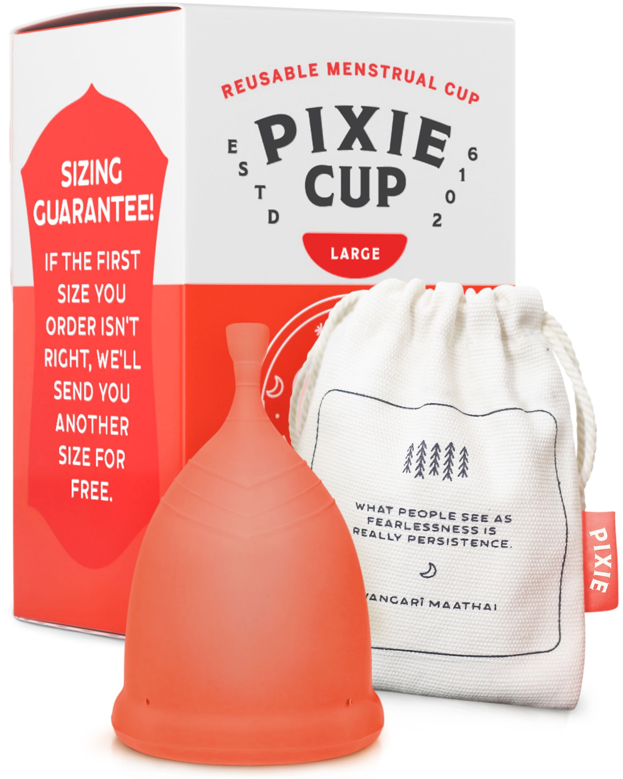 Pixie Menstrual Cup - No Metals or Toxins - 100% Medical-Grade Silicone - Ranked 1 for The Most Soft Reusable Period Cup - Wear 12 Hours - Tampon Alternative - Buy One We Give One (Large)