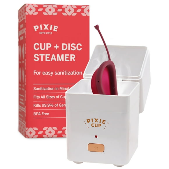 Pixie Menstrual Cup Sterilizer - Ranked 1 for The Best Steamer - Kills 99.9% of Germs with Cleaner Steam - Wash Your Period Cup or Disc in 3 Minutes! - Automatic Timing Shut-Off Switch