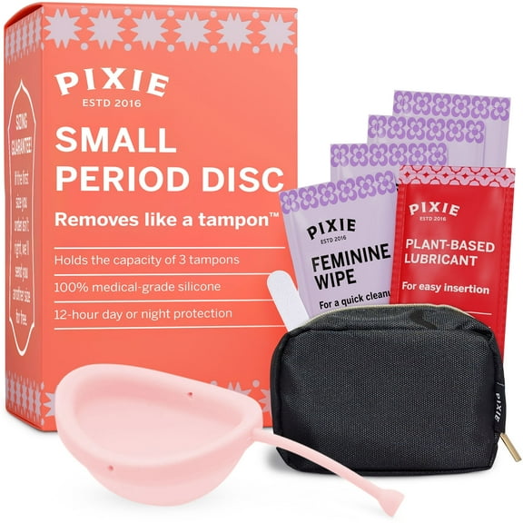 Pixie Menstrual Disc - No Metals or Toxins - 100% Medical-Grade Silicone - Ranked 1 for Most Soft Reusable Period Disc - Removes Like a Tampon - Wear 12 Hours - Capacity of 3 Tampons (Small)