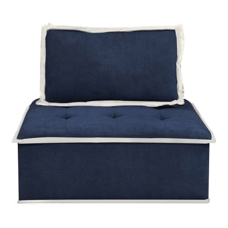 Pixie Navy Blue and Cream Fabric Modular Sectional Seating Armless Accent Chair