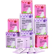 Pixie Organic Cotton Pad Kit for Girls   64ct Mini & 48ct Regular Pads with Wipes   Leak-Proof with Wings   Perfect for Teens & Light to Average Flow