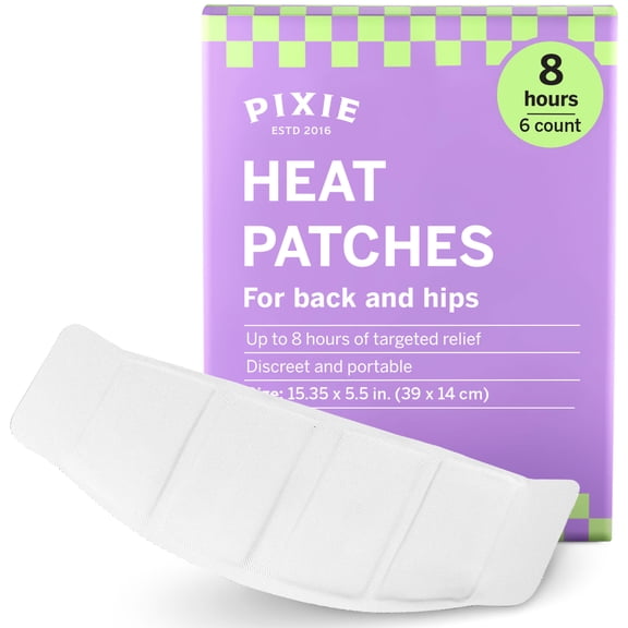 Pixie Pain Relief Heat Patches for Hip & Back Long Lasting Air Activated Heat Therapy for Muscle Aches, Lower Lumbar Support, Custom-Fit Contoured Warming Pads Adhesive Wearable Heat Wrap (6 Ct)