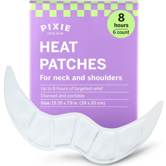 Pixie Pain Relief Heat Patches for Neck & Shoulder Air Activated Heat Therapy for Muscle Tension, Upper Back Comfort, Custom Fit Contoured Warming Pads Adhesive Wearable Heat Wrap (6 Ct)