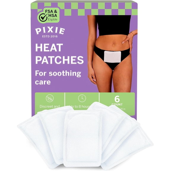 Pixie Menstrual Comfort Heat Patches  Warming Patches for Lower Abdomen & Back  Up to 8 Hours of Comforting Warmth  Discreet Disposable Heat Pads, 6 Count