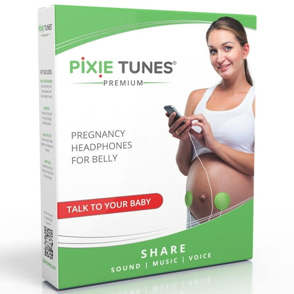 Pixie Tunes Premium Award-Winning Baby Bump Headphone. #1 Pregnancy Speakers to Play Music, Sound and Talk to Your Baby in the Womb. Crystal Clear Surround Sound Quality. Ideal Baby Shower Gift, Green