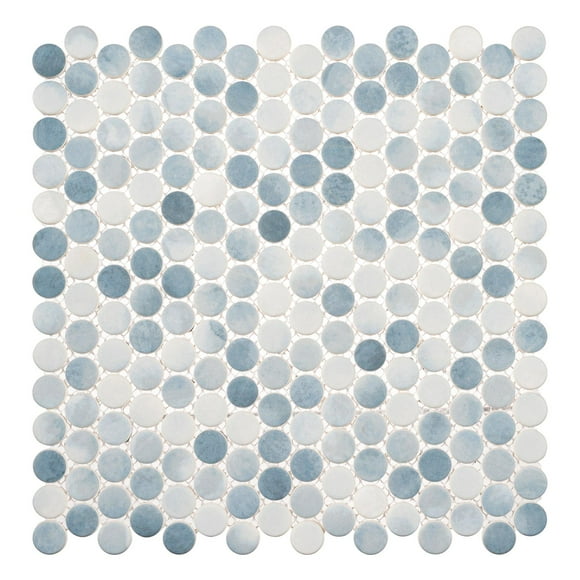 Pixie Wave Blue 3/4-in Penny Round Fabric Look Matte Glass Mosaic Wall and Floor Tile