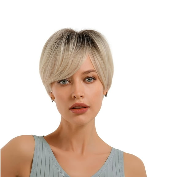Pixie Wig - Short Golden Wavy Wigs With Bangs