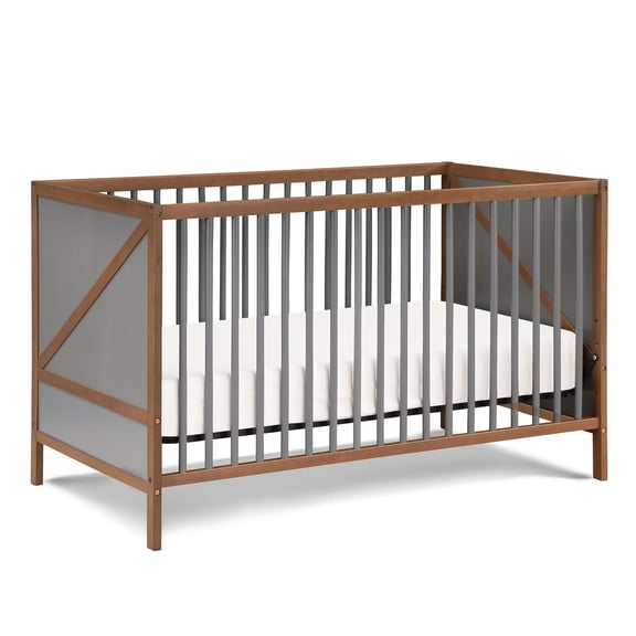 Suite Bebe Pixie Zen 3-in-1 Convertible Baby Wooden Crib With Round Spindles, in Walnut/Charcoal