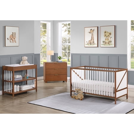 Suite Bebe Pixie Zen 3-in-1 Convertible Baby Wooden Crib With Round Spindles, in Walnut/White