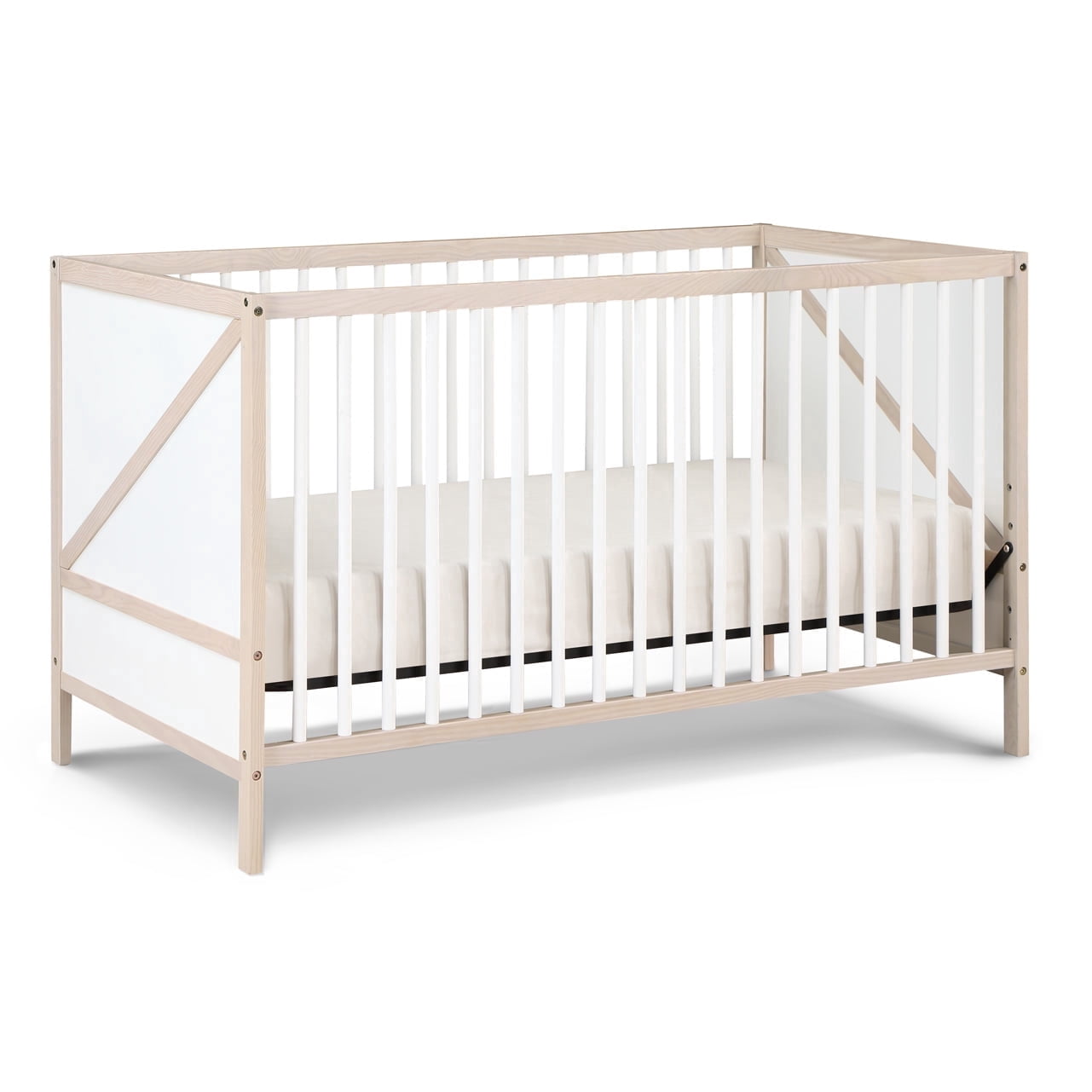 Suite Bebe Pixie Zen 3-in-1 Convertible Baby Wooden Crib With Round Spindles, in Washed Natural/White