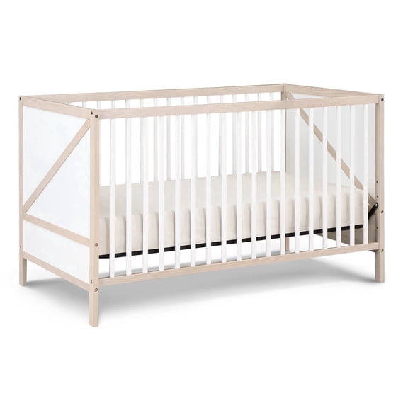 Suite Bebe Pixie Zen 3-in-1 Convertible Baby Wooden Crib With Round Spindles, in Washed Natural/White