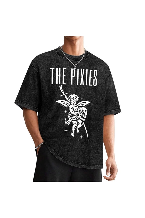 Pixies Band Graphic T-Shirt For Men & Women - Ultra-Soft Cotton Breathable Crew Neck Tee With Bold THE PIXIES Lettering & Mythical Creature Design Washed Tee