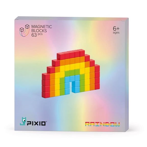 Pixio 1030109 Pixio Rainbow - 63 Magnetic Blocks in 5 Colors | Magnetic Building Toy & STEM Construction Set + Free App