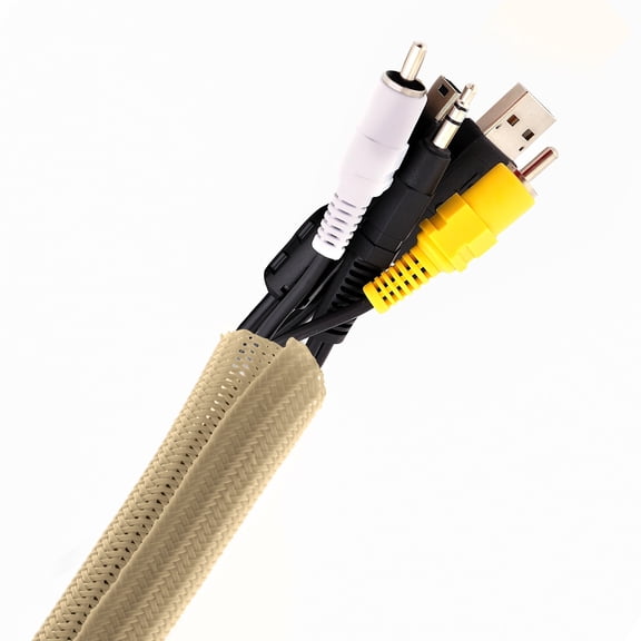 Pixio 10FT Tubing Cable Sleeve – Beige 1/2 inch Flexible Cable Management Sleeve for PC, Gaming, TV & Office, Wire Organizer for Desk Cable Cleanup