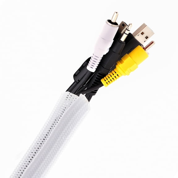 Pixio 10FT Tubing Cable Sleeve – White 1/2 inch Flexible Cable Management Sleeve for PC, Gaming, TV & Office, Wire Organizer for Desk Cable Cleanup