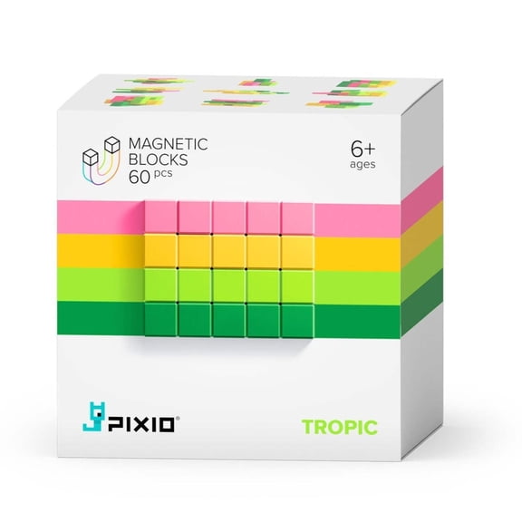 PIXIO Abstract Series TROPIC - 60 Magnetic Blocks in 4 Colors | Magnetic Building Toy & STEM Construction Set + Free App