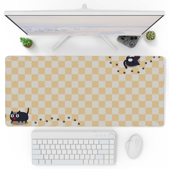 Pixio Mouse Pads - 36 x 16 inch XXL Checker Cats Orange Multifunctional Large Desk Mats for Gaming, Office, Desktop Anti-slip Waterproof Washable Computer Mouse Mat