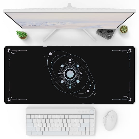 Pixio Mouse Pads - 36 x 16 inch XXL Cosmic Orbit Black Multifunctional Large Desk Mats for Gaming, Office, Desktop Anti-slip Waterproof Washable Computer Mouse Mat