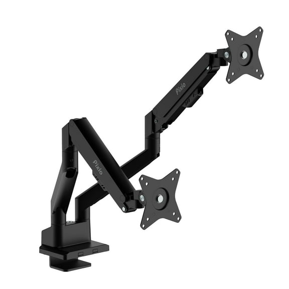 Pixio PS1D Wave Black Dual Monitor Arm Stand Desk Mount - Fits up to 32 inches Monitors and up to 19.8lbs. VESA Compatibility and Integrated Cable Management