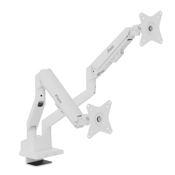 Pixio PS1D Wave White Dual Monitor Arm Stand Desk Mount - Fits up to 32 inches Monitors and up to 19.8lbs. VESA Compatibility and Integrated Cable Management